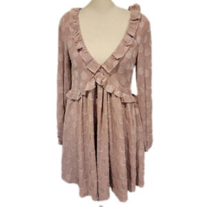 Here Comes the Sun V-Neck Large Swiss Dot Applique Long Sleeve Mini Dress Size 6